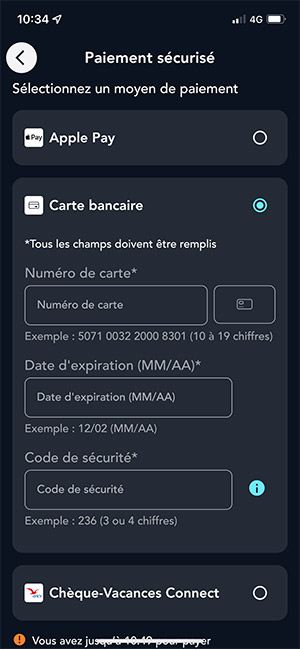 Informations carte bancaire