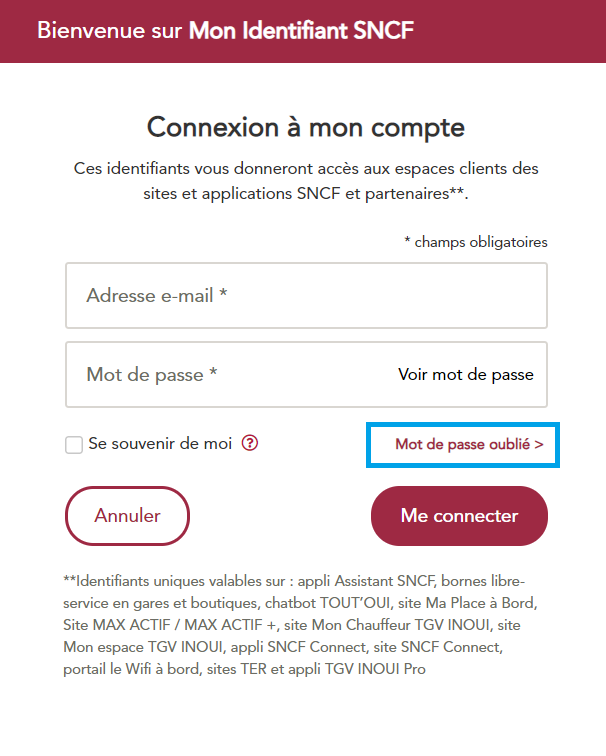 Mot de passe oublié