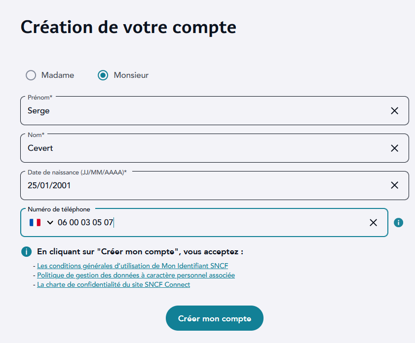 page de création compte