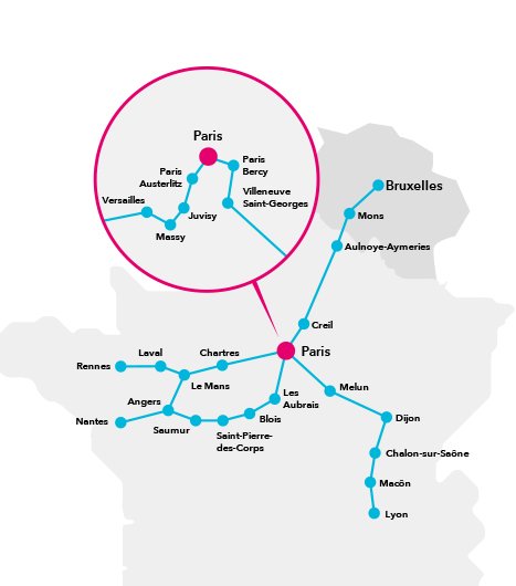 Carte de destinations d'OUIGO Train Classique