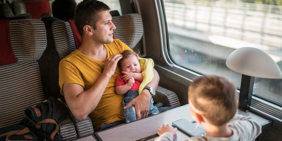 Famille train père enfants