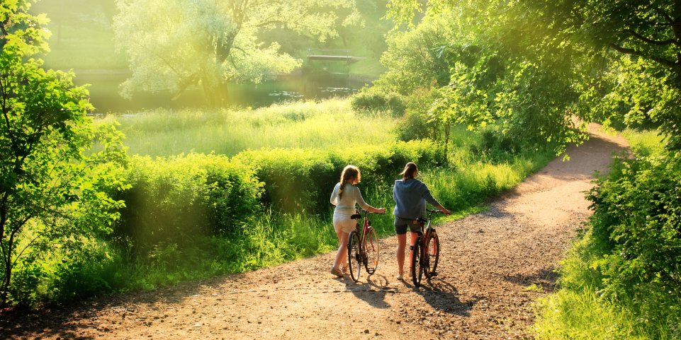 Femmes à vélo dans la nature