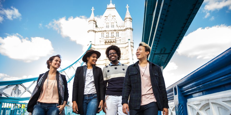 Des amis sur le Tower Bridge à Londrsd