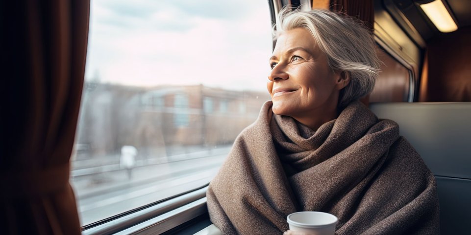 Femme senior dans le train