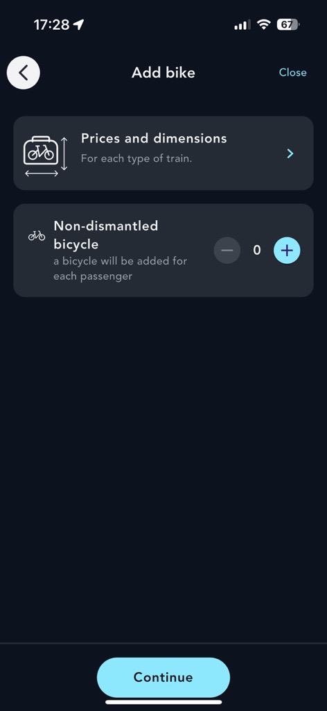 Visual of the add a bike page on the SNCF Connect application