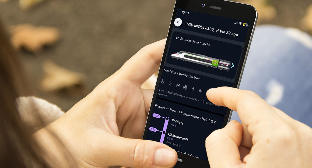 Pantalla de búsqueda por número de tren de la aplicación SNCF Connect
