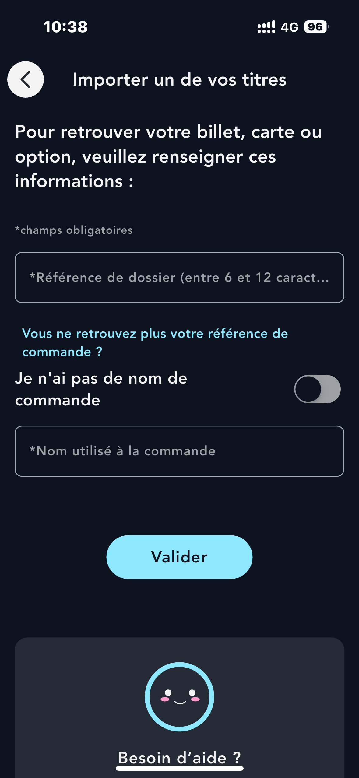 Visuel Cliquez sur "Retrouver un titre (billet, carte, option)"