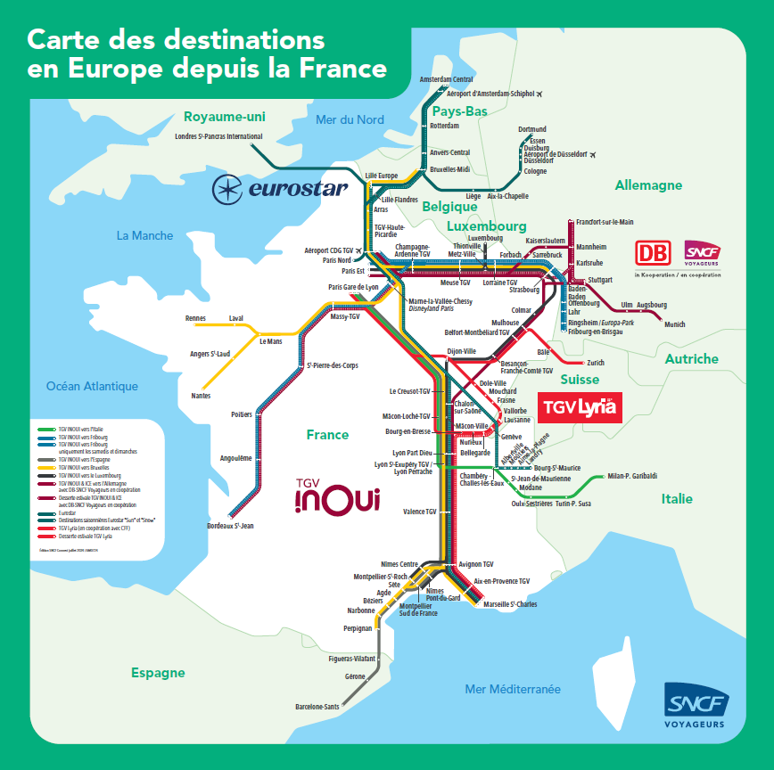 Carte des destinations en France et en Europe