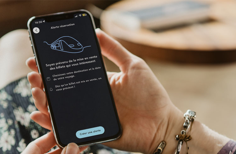Visuel illustrant la page de création d'une alerte réservation de l'appli SNCF Connect