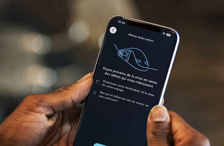 Ecran de la page Alerte réservation de l'application SNCF Connect