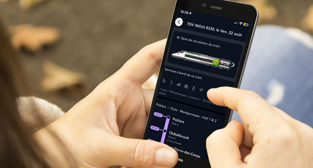 Ecran de la recherche par numéro de train de l'application SNCF Connect